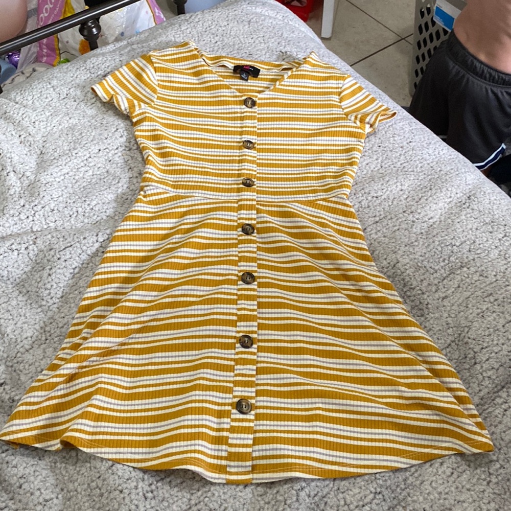 Mustard yellow and cream dress